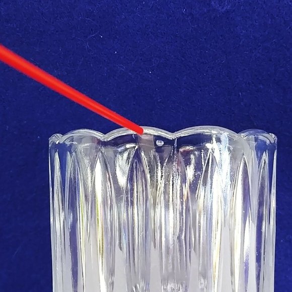 Vase Pressed Glass Diamond Cut Frosted Ridge Pattern Scalloped Rim 8.25" Tall - Picture 8 of 10